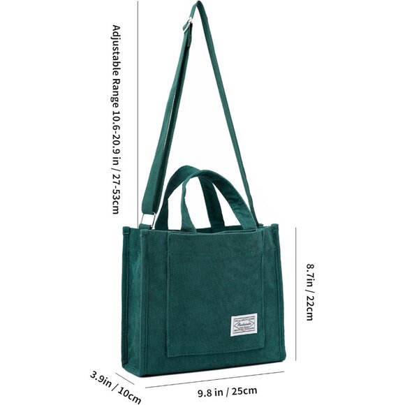 Vintage Green Corduroy Small Crossbody Tote Bag - Soft, Stylish, Multi-Purpose - Picture 3 of 6